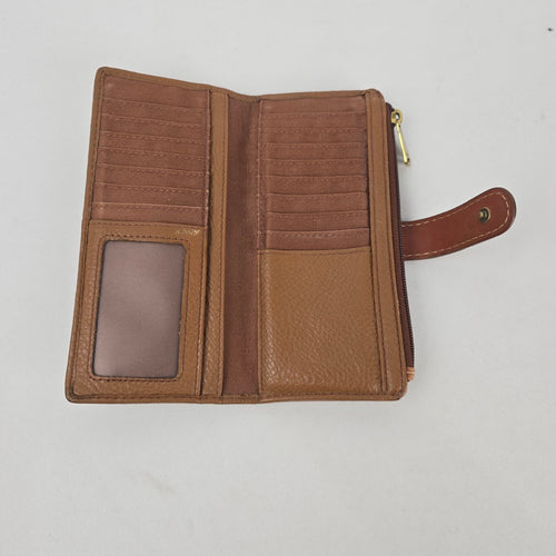 Fossil Brown Pebbled Leather Bifold Wallet with Zip Pocket