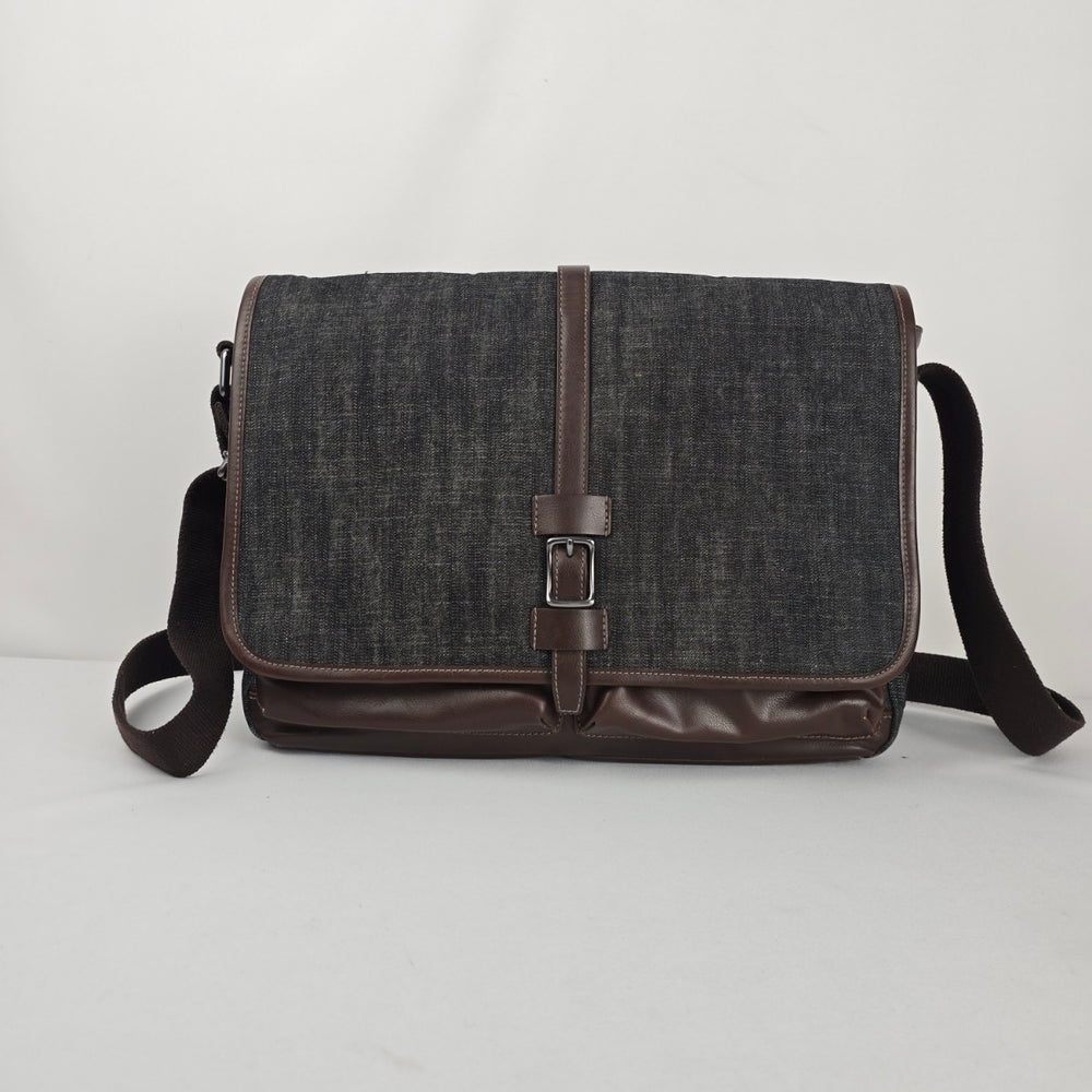 Fossil Gray Denim & Brown Leather Trim Messenger Crossbody Bag