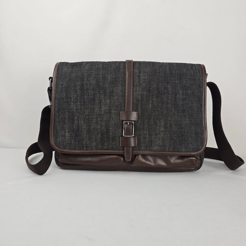Fossil Gray Denim & Brown Leather Trim Messenger Crossbody Bag