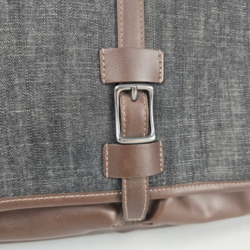 Fossil Gray Denim & Brown Leather Trim Messenger Crossbody Bag