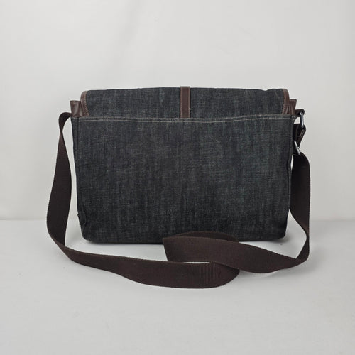 Fossil Gray Denim & Brown Leather Trim Messenger Crossbody Bag
