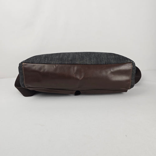 Fossil Gray Denim & Brown Leather Trim Messenger Crossbody Bag