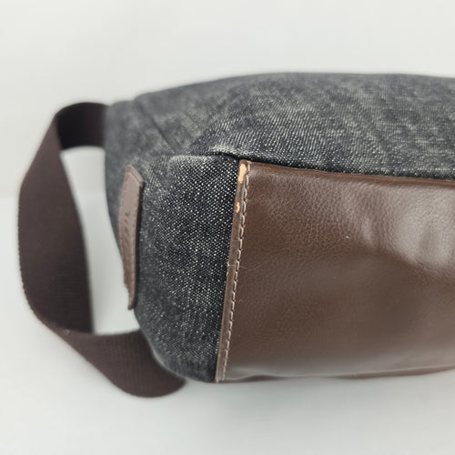 Fossil Gray Denim & Brown Leather Trim Messenger Crossbody Bag