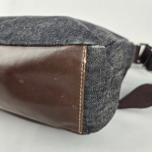 Fossil Gray Denim & Brown Leather Trim Messenger Crossbody Bag
