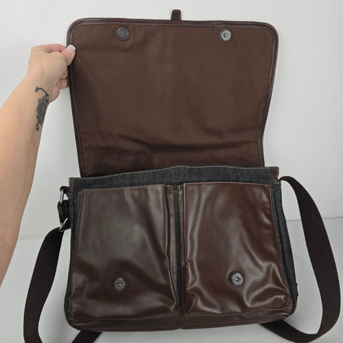 Fossil Gray Denim & Brown Leather Trim Messenger Crossbody Bag