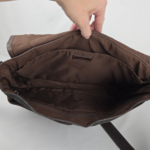 Fossil Gray Denim & Brown Leather Trim Messenger Crossbody Bag