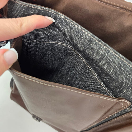 Fossil Gray Denim & Brown Leather Trim Messenger Crossbody Bag