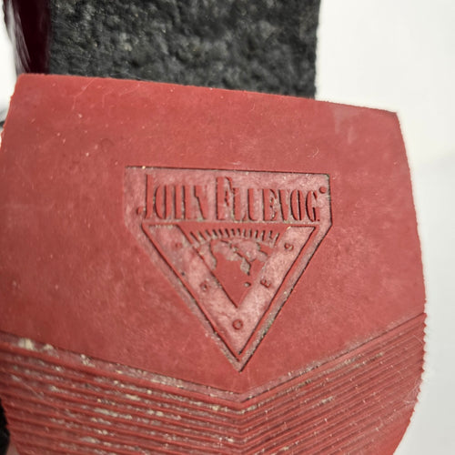 John Fluevog Tardy Slacker Burgundy Patent Leather Ankle Boots Size 8.5