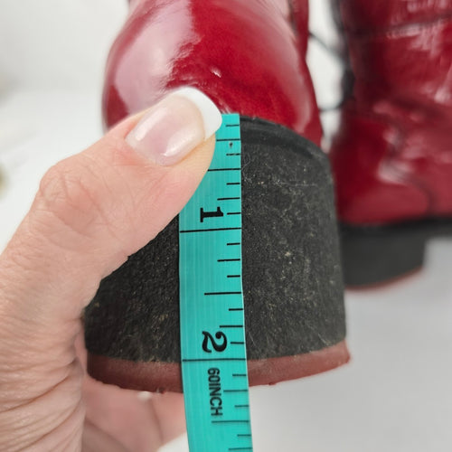 John Fluevog Tardy Slacker Burgundy Patent Leather Ankle Boots Size 8.5