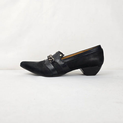 John Fluevog Beatrix Truth Black Leather Chain Pump Loafers Size 8