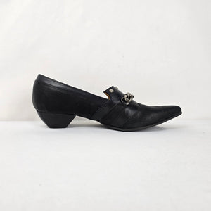John Fluevog Beatrix Truth Black Leather Chain Pump Loafers Size 8