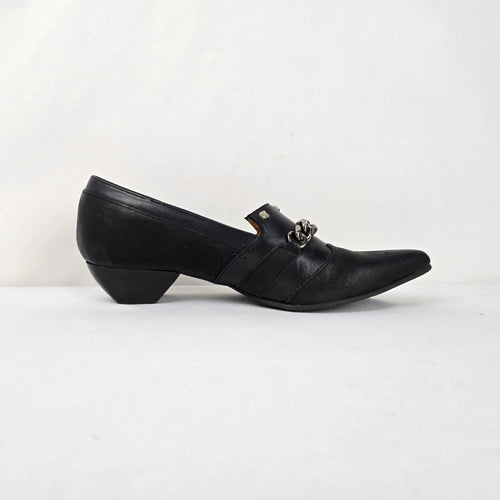 John Fluevog Beatrix Truth Black Leather Chain Pump Loafers Size 8