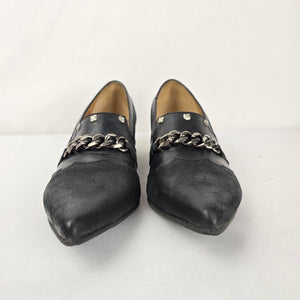 John Fluevog Beatrix Truth Black Leather Chain Pump Loafers Size 8