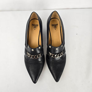 John Fluevog Beatrix Truth Black Leather Chain Pump Loafers Size 8