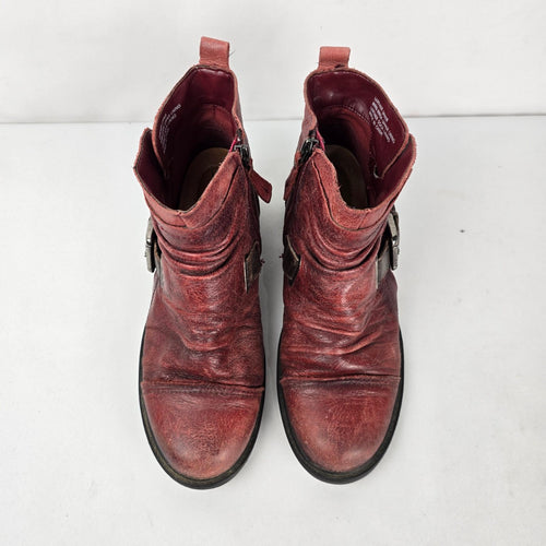 Earth Jericho Bordeaux Leather Ankle Boots - Size 8.5