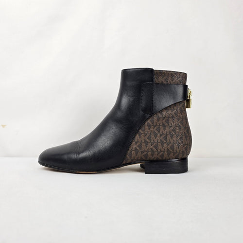 Michael Kors Black Leather MK Logo Ankle Boots - Size 6