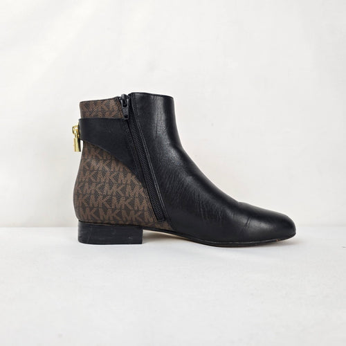 Michael Kors Black Leather MK Logo Ankle Boots - Size 6