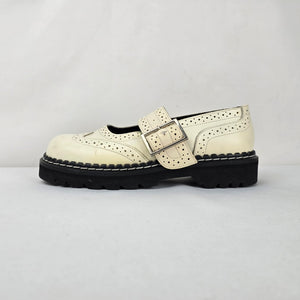 Vintage Demonia Ivory Brogue Mary Jane Shoes Tartan Lined Chunky Lug Sole- Size 7