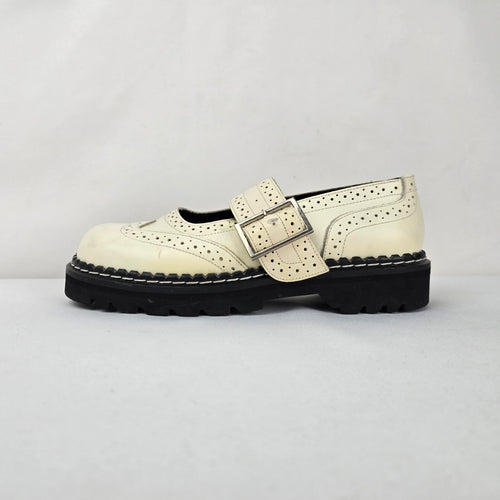 Vintage Demonia Ivory Brogue Mary Jane Shoes Tartan Lined Chunky Lug Sole- Size 7