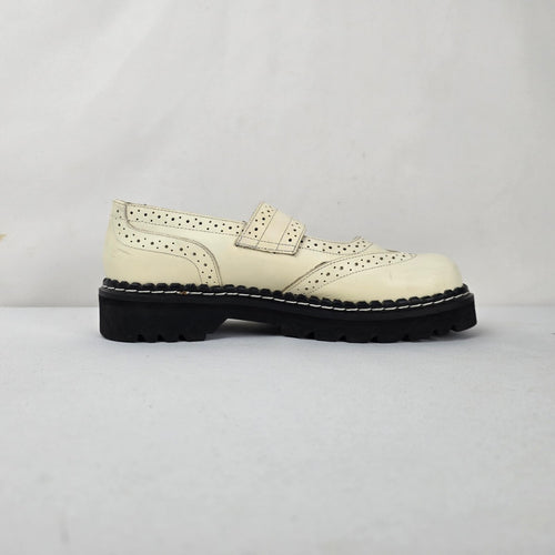 Vintage Demonia Ivory Brogue Mary Jane Shoes Tartan Lined Chunky Lug Sole- Size 7