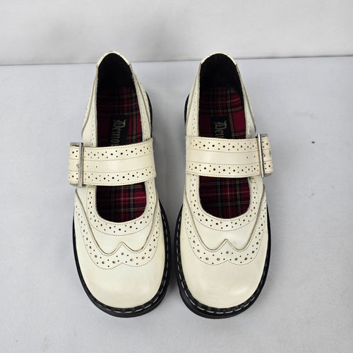 Vintage Demonia Ivory Brogue Mary Jane Shoes Tartan Lined Chunky Lug Sole- Size 7