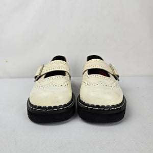 Vintage Demonia Ivory Brogue Mary Jane Shoes Tartan Lined Chunky Lug Sole- Size 7