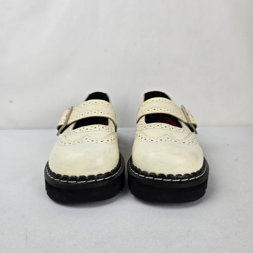Vintage Demonia Ivory Brogue Mary Jane Shoes Tartan Lined Chunky Lug Sole- Size 7