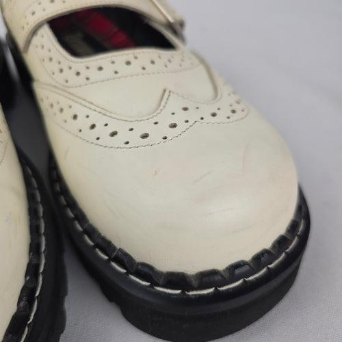 Vintage Demonia Ivory Brogue Mary Jane Shoes Tartan Lined Chunky Lug Sole- Size 7