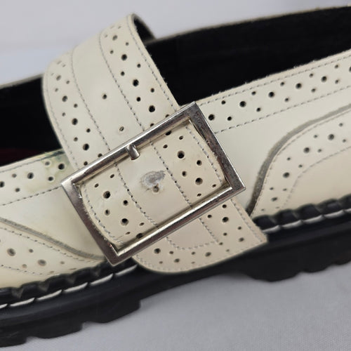 Vintage Demonia Ivory Brogue Mary Jane Shoes Tartan Lined Chunky Lug Sole- Size 7