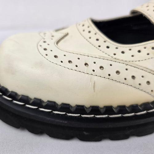 Vintage Demonia Ivory Brogue Mary Jane Shoes Tartan Lined Chunky Lug Sole- Size 7