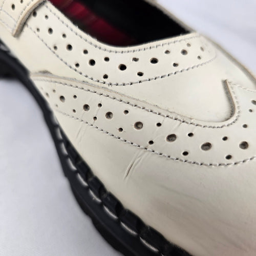 Vintage Demonia Ivory Brogue Mary Jane Shoes Tartan Lined Chunky Lug Sole- Size 7