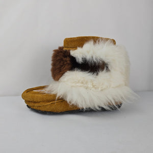 Vintage Handmade Beaded Suede Fur Trim Mukluk Moccasin Boots Size 8/9