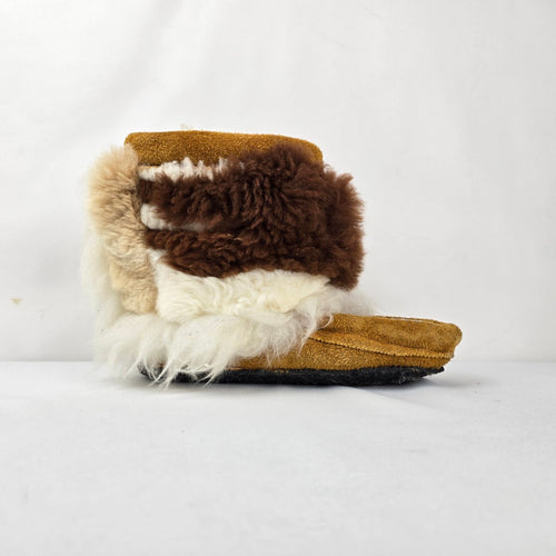 Vintage Handmade Beaded Suede Fur Trim Mukluk Moccasin Boots Size 8/9