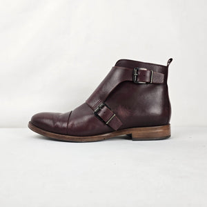Ateliers Burgundy Leather Monk Strap Ankle Boots - Size 8.5