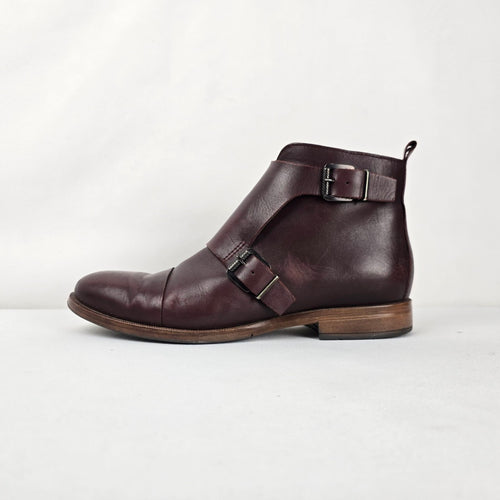 Ateliers Burgundy Leather Monk Strap Ankle Boots - Size 8.5