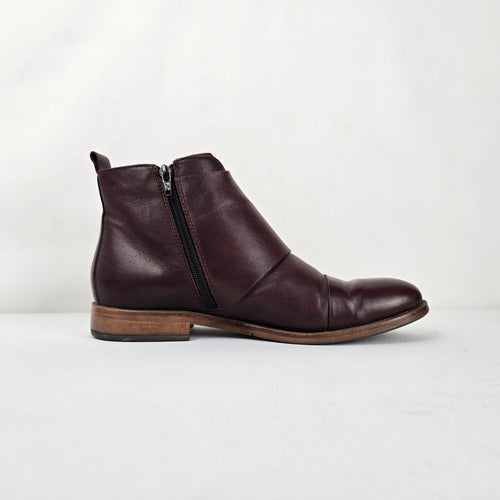 Ateliers Burgundy Leather Monk Strap Ankle Boots - Size 8.5