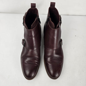 Ateliers Burgundy Leather Monk Strap Ankle Boots - Size 8.5