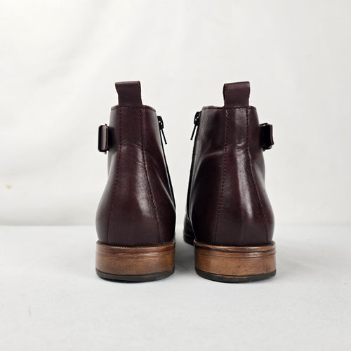 Ateliers Burgundy Leather Monk Strap Ankle Boots - Size 8.5