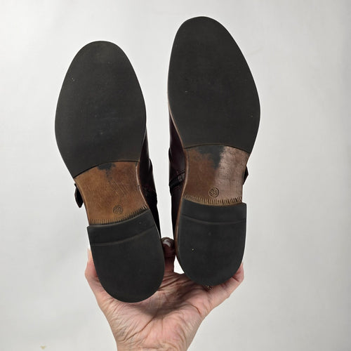 Ateliers Burgundy Leather Monk Strap Ankle Boots - Size 8.5