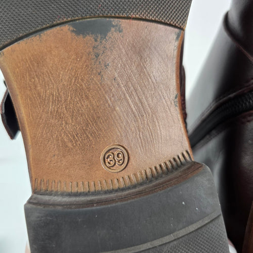 Ateliers Burgundy Leather Monk Strap Ankle Boots - Size 8.5