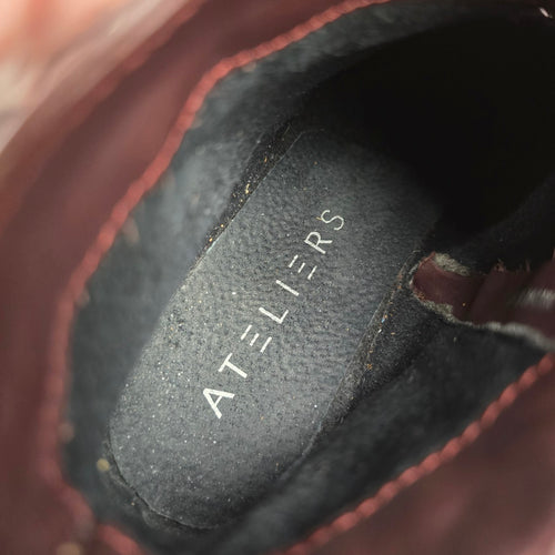 Ateliers Burgundy Leather Monk Strap Ankle Boots - Size 8.5