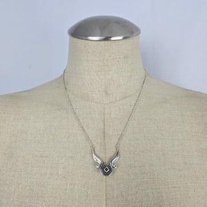 Kameleon Sterling Silver Winged Pendant Necklace with Green Stone