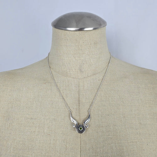 Kameleon Sterling Silver Winged Pendant Necklace with Green Stone