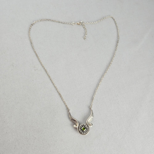 Kameleon Sterling Silver Winged Pendant Necklace with Green Stone
