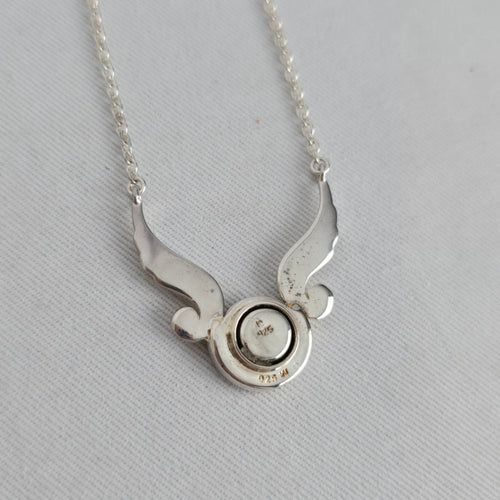 Kameleon Sterling Silver Winged Pendant Necklace with Green Stone