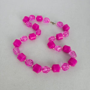 Vintage Hot Pink Faceted Plastic Bead Necklace