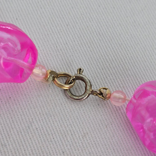 Vintage Hot Pink Faceted Plastic Bead Necklace