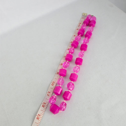 Vintage Hot Pink Faceted Plastic Bead Necklace