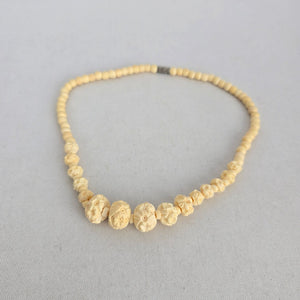 Vintage Carved Ox Bone Graduated Bead Necklace Cream White Statement