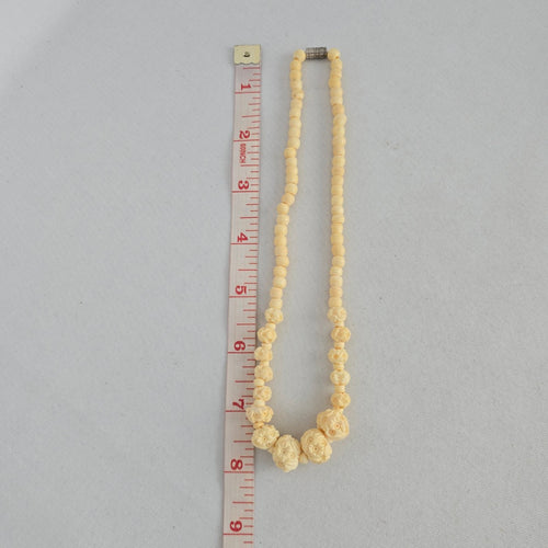Vintage Carved Ox Bone Graduated Bead Necklace Cream White Statement